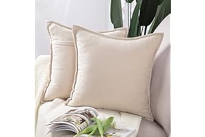 MADIZZ Set of 2 Short Chenille Throw Pillow Covers 20x20 Inch Beige Soft Decorative Cushion Cover for Sofa Bedroom Pillow She