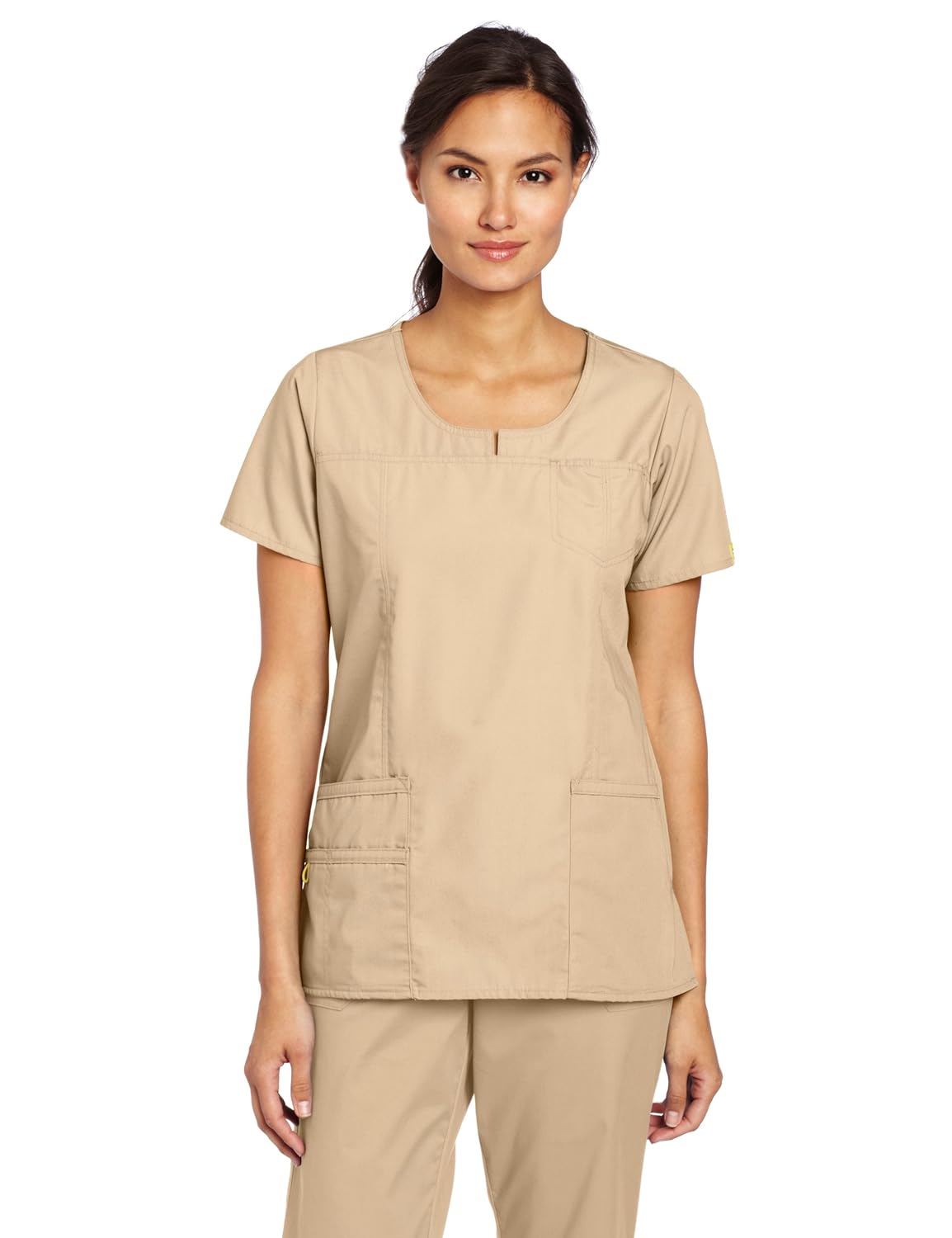 Buy WonderWink Women's Scrubs Round Neck Chest Pocket Top, Khaki, XX