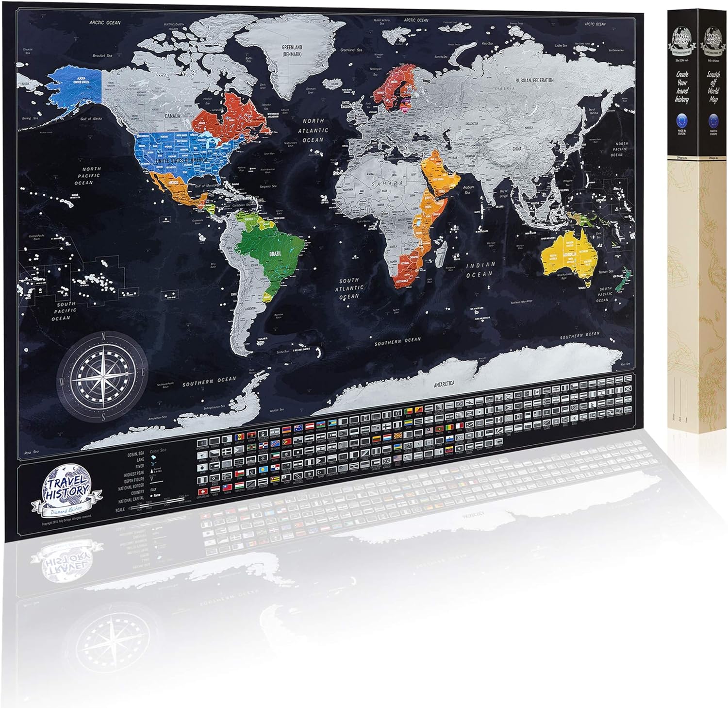 Carte Du Monde à Gratter Personnalisée Carte De Voyage Scratchable Détaillée Avec 196 Drapeaux De Pays Couleurs Vibrantes Grand Scratchable World