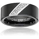 Triton Men's Black Tungsten 8mm Three-Diamond Wedding Band (1/10cttw, I-J Color)