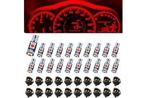 Damwot 74 Led Bulb Dash Lights Super Bright, T5 37 74 LED Bulb with Twist Lock Socket PC74 PC37, Dashboard Lights, Instrument Cluster Bulbs Kits,Pack of 20 (Red)
