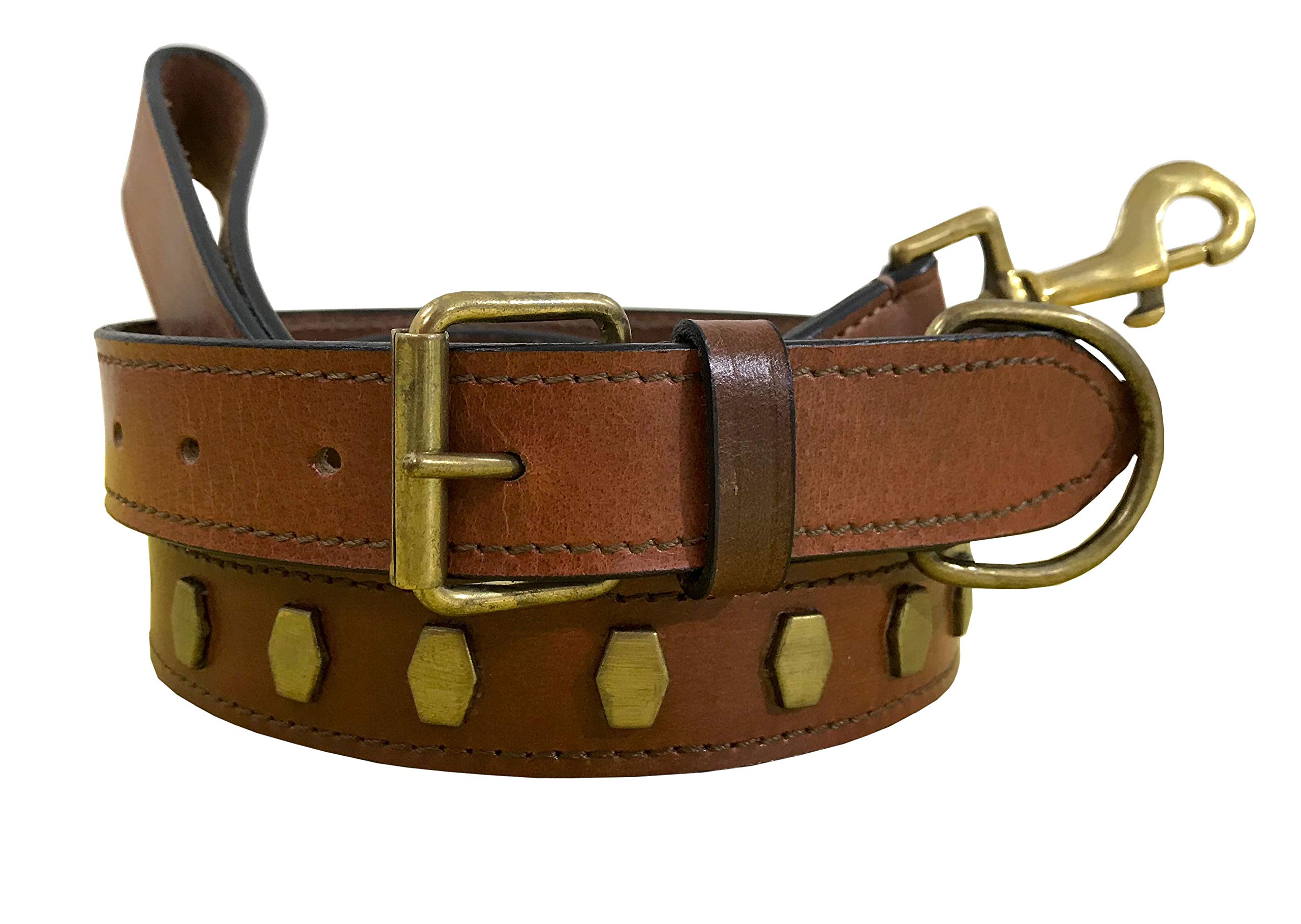 BRADLEY CROMPTON Genuine Leather Matching Pair Dog Collar and Lead Set S