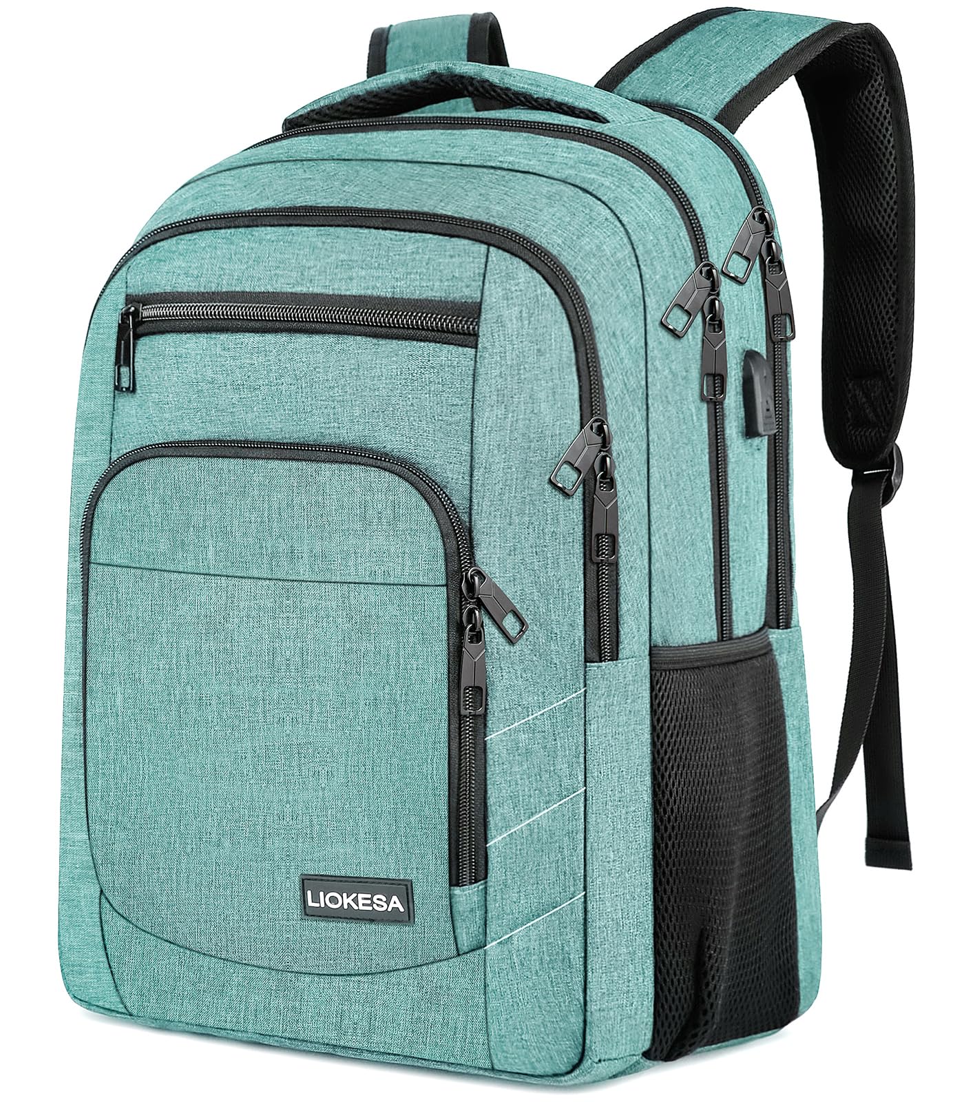 Photo 1 of Liokesa Laptop Backpack for Men Women, School Backpacks for Boys Girls, Water Resistant Teal Backpack with USB Charging Port,15.6 Inch College Bookbag Daypack, Teal