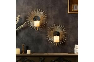 AIM & GGKK Wall Candle Sconce Holder,Set of 2 Mirror Wall Mounted Metal Candle Holder for Home,Living Room, Dining Room,Rustic Farmhouse Boho Decorations