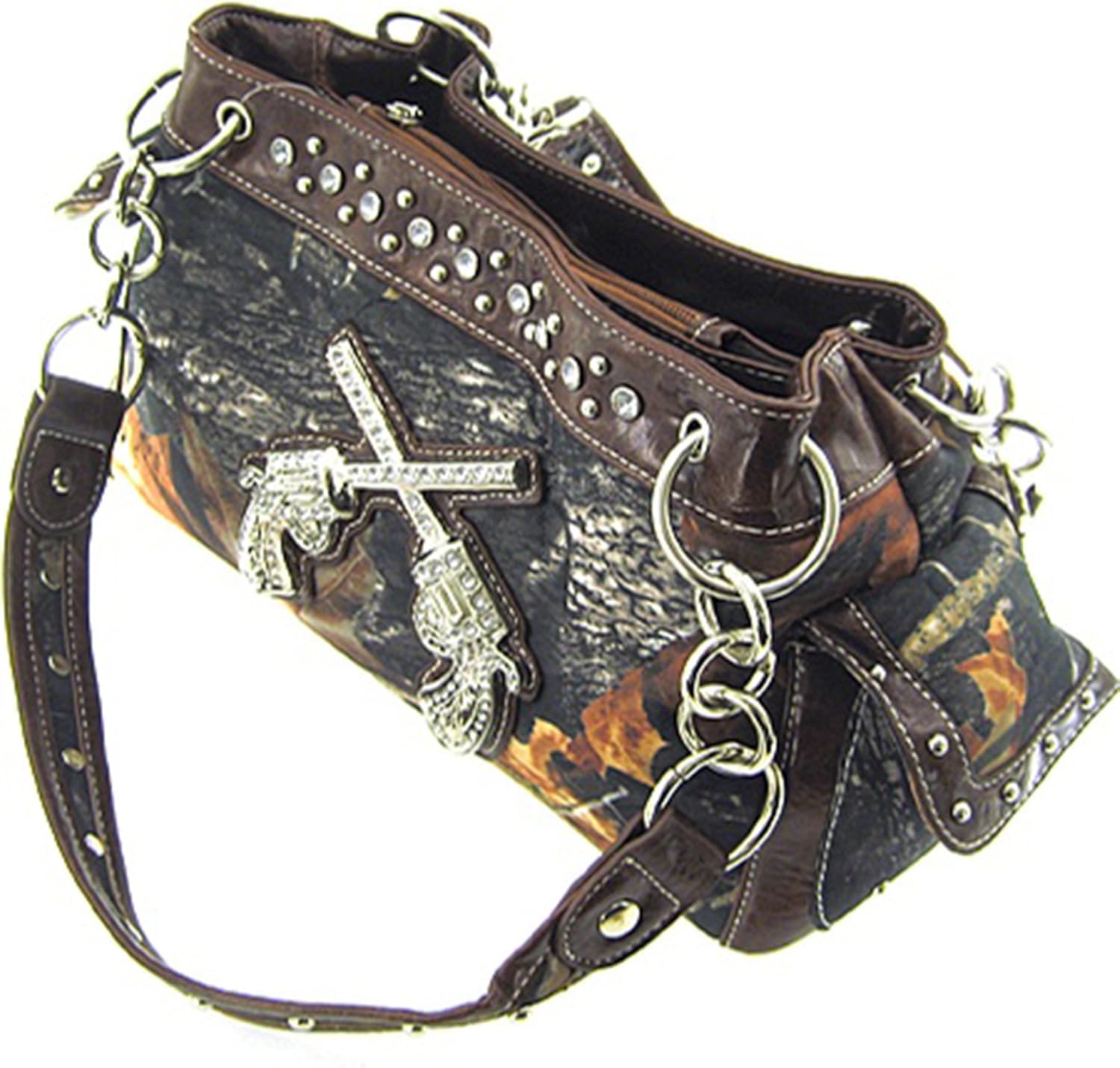 Western Cowgirl Camo Revolver Guns Satchel Purse Camouflage (satchel purse coffee brown) at