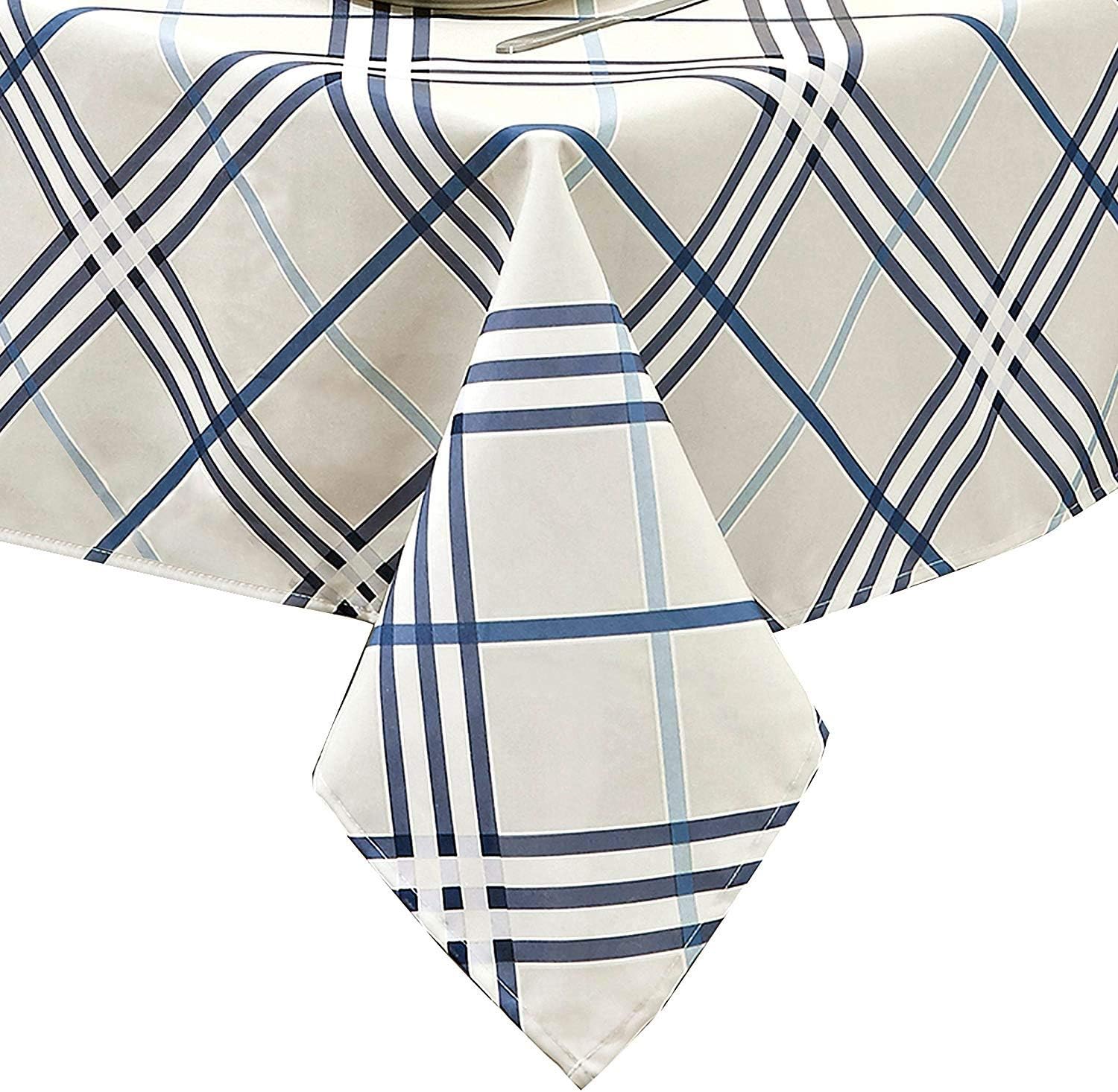 TUBEROSE 60 x 120 Inch Checkered Rectangle Table Cloth - Stain Resistant Waterproof Picnic Gingham Tablecloth for Outdoor Indoor, Navy Blue and White