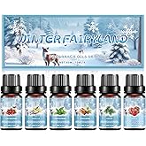Christmas Fragrance Oil Set,Winter Essential Oils,Christmas Fireplace Scented Oil Gift Set - Cranberry, Vanilla, Peppermint, Cinnamon, Cedar, Apple, 6PCS