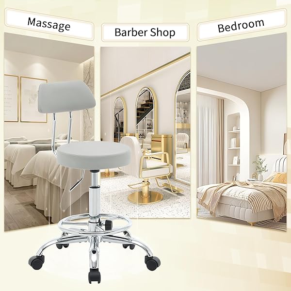 FIRAVOE ROLLING MASSAGE CHAIR, HEIGHT ADJUSTABLE SALON STOOL WITH WHEELS 19.5″-26.6″, GRAY GUITAR STOOL (GRAY)