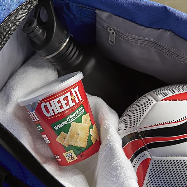 CHEEZ-IT BAKED SNACK CHEESE CRACKERS IN A CUP, WHITE CHEDDAR, SINGLE SERVE, 2.2 OZ