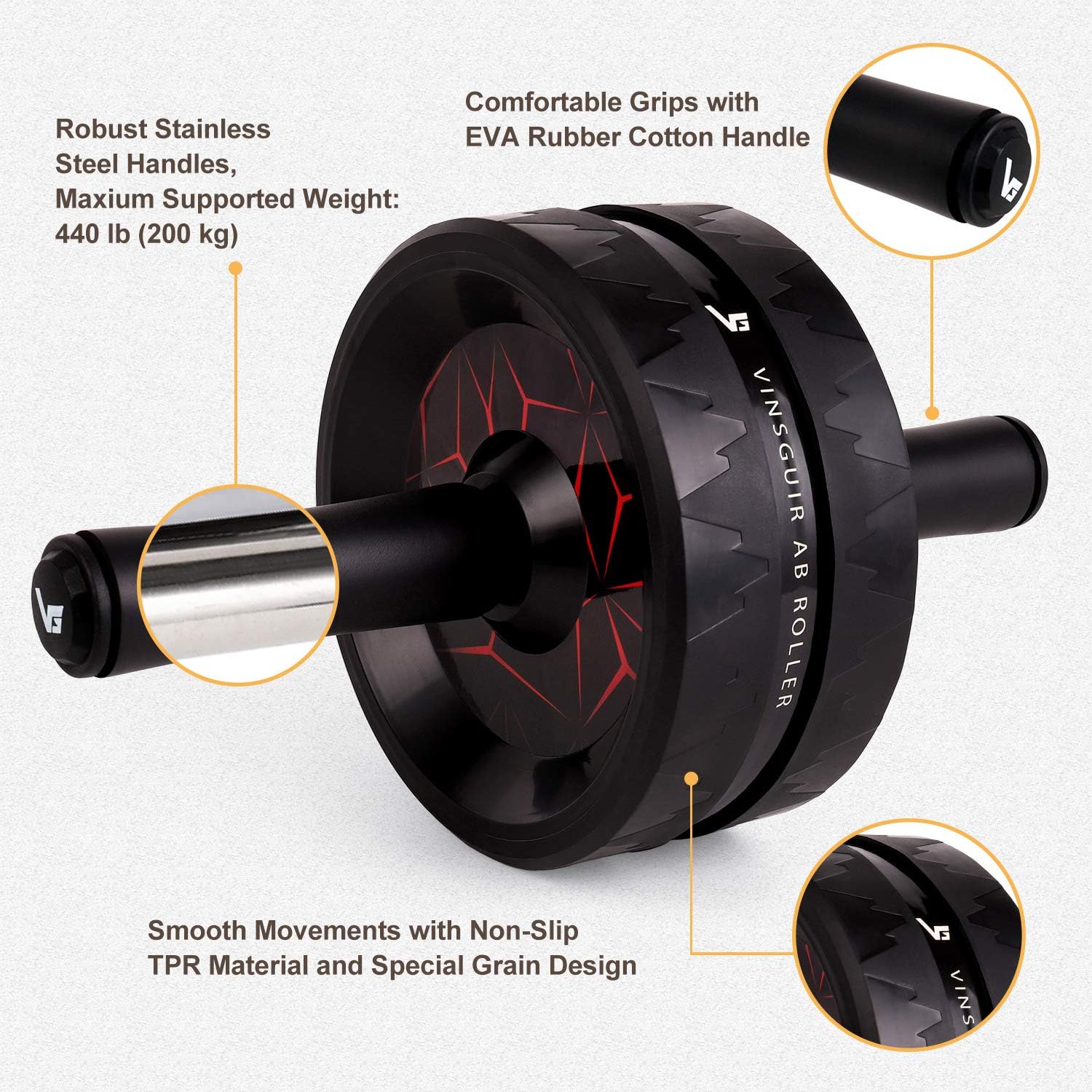 Vinsguir Ab Roller for Abs Workout, Ab Roller Wheel Exercise Equipment for Core Workout, Ab Wheel Roller for Home Gym, Ab Workout Equipment for Abdominal Exercise (Black&Red) : Sports & Outdoors