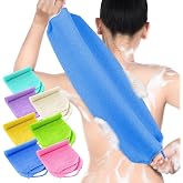 Lounsweer 7 Pcs Exfoliating Back Scrubber with Handles Shower Washcloth | Nylon Body Scrubber, Stretchable Pull Strap, Deep Cleaning Exfoliator Cloth, Loofah, Massage Back Neck, for Women Men Shower