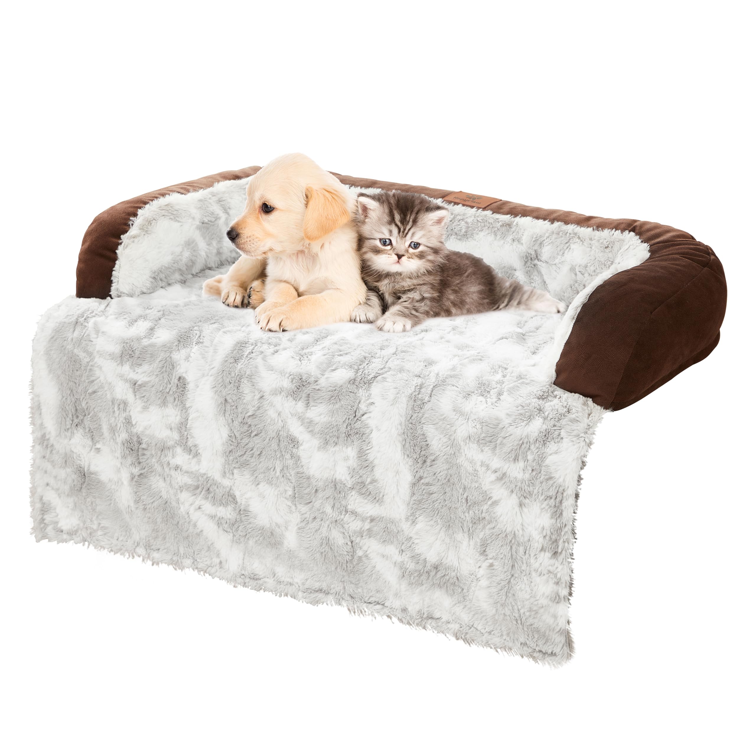 Photo 1 of HapyClaw Calming Dog Couch Bed Mat, 31x28 Inch Waterproof Fluffy Sofa Cover, Furniture Protector with Handle, Removable and Washable Pet Bed for Small Dogs and Cats (Brown)