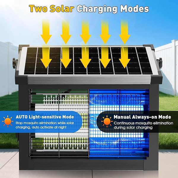 SOLAR BUG ZAPPER OUTDOOR, 4500V SOLAR MOSQUITO ZAPPER OUTDOOR WATERPROOF, 1/2 ACRE COVERAGE RECHARGEABLE ELECTRIC FLY ZAPPER, CORDLESS PORTABLE MOSQUITO TRAPS FOR BACKYARD, PATIO, CAMPING, INDOOR