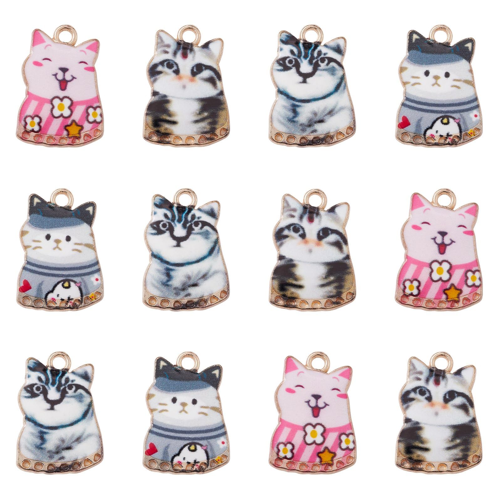 Stiesy 40Pcs 5 Styles Enamel Cat Charms Pendants Pet Kitten Charms Colorful Printed Cat Charms Cute Animal Dangle Charms for DIY Crafts Jewelry Making — image 1
