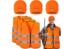 MUDEREK 6 PCS Blaze Orange Vest & Hunting Hat Vest and Cap for Men Women Outdoor Sports Traffic Works Fishing, Orange Safety Vest High Visibility, Quiet Deer Bow Gear Hunting Accessories