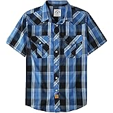 Dubinik® Western Shirts for Men Short Sleeve Plaid Pearl Snap Shirts for Men Button Up Shirt Cowboy Casual Work Shirt