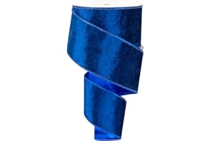 BUVANE 2.5Inch X 10 Yards Christmas Velvet Ribbon,2.5" Wide Wired Ribbon for Christmas Crafts Decoration, Wrapping Crafts (Blue)