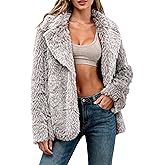 Amazhiyu Women's Faux Fur Lapel Coat Open Front Fluffy Jackets Winter Overcoat
