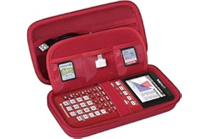 BOVKE Hard Calculator Case for Texas Instruments TI-84 Plus CE Color Graphing Calculator/TI-84 Plus/TI-83 Plus CE, Extra Zipped Pocket for USB Cables, Charger, Manual and More, Red