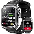 KEEPONFIT Smart Watch for Men, Answer/Make Bluetooth Calls, Metal Frame 1.8" Alexa Built-in Fitness Tracker with IP68/100 Sports Modes/Heart Rate/SpO2/Stress/Sleep Monitor for iOS/Android (Black)