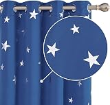Deconovo Silver Star Curtains 2 Panels Foil Printed Blackout 66x72 Blue