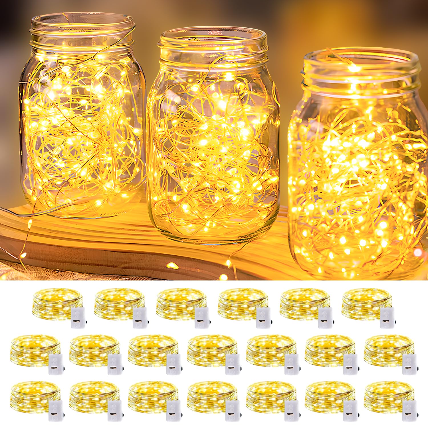 Photo 1 of *ONLY 10* 20 Pack LED Fairy Lights Battery Operated,3 Features Blinking Slowly Blinking & just on 7FT 20 LED Waterproof Mini Twinkle String Lights for Wedding Mason Jars Party Christmas Decorations(Warm White)