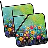 Abstract Floral Watercolor Painting Pot Holders Set of 2 Kitchen Heat Resistant Potholder for Microwave Cooking Baking Oven End Dishes and BBQ