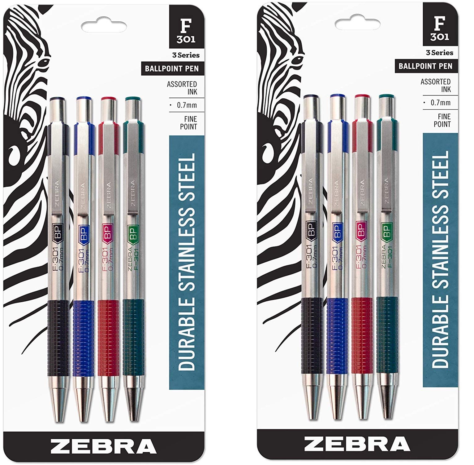 Zebra F 301 Ballpoint Stainless Steel Retractable Pen Fine Point 0 7mm Assorted Ink Black Blue Green Red Buy Online In Bahamas At Bahamas Desertcart Com Productid
