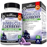 Elderberry Capsules with Zinc and Vitamin C for Adults, 60 Count | Immune Support Supplement for Women and Men, Black Sambucus Elderberry with Vitamin C and Zinc, Immune Defense Multiminerals