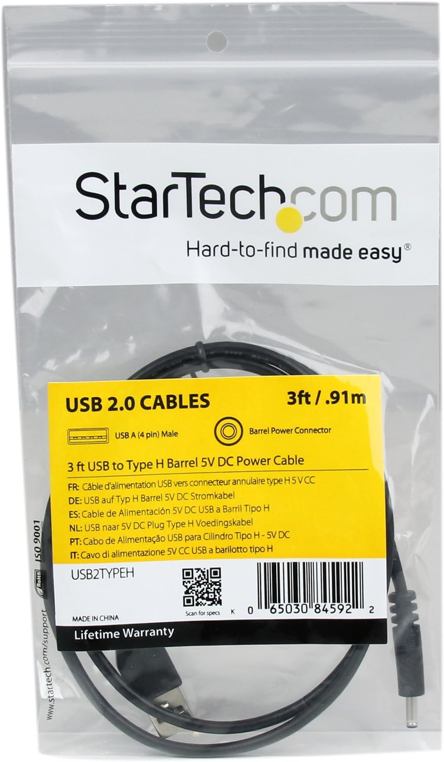 StarTech.com USB2TYPEH 3 ft (0.9 m) USB to Type H Barrel 5V DC Power Cable, USB to 3.4 mm Power Cable, 5V DC Type H, Black - Image 5