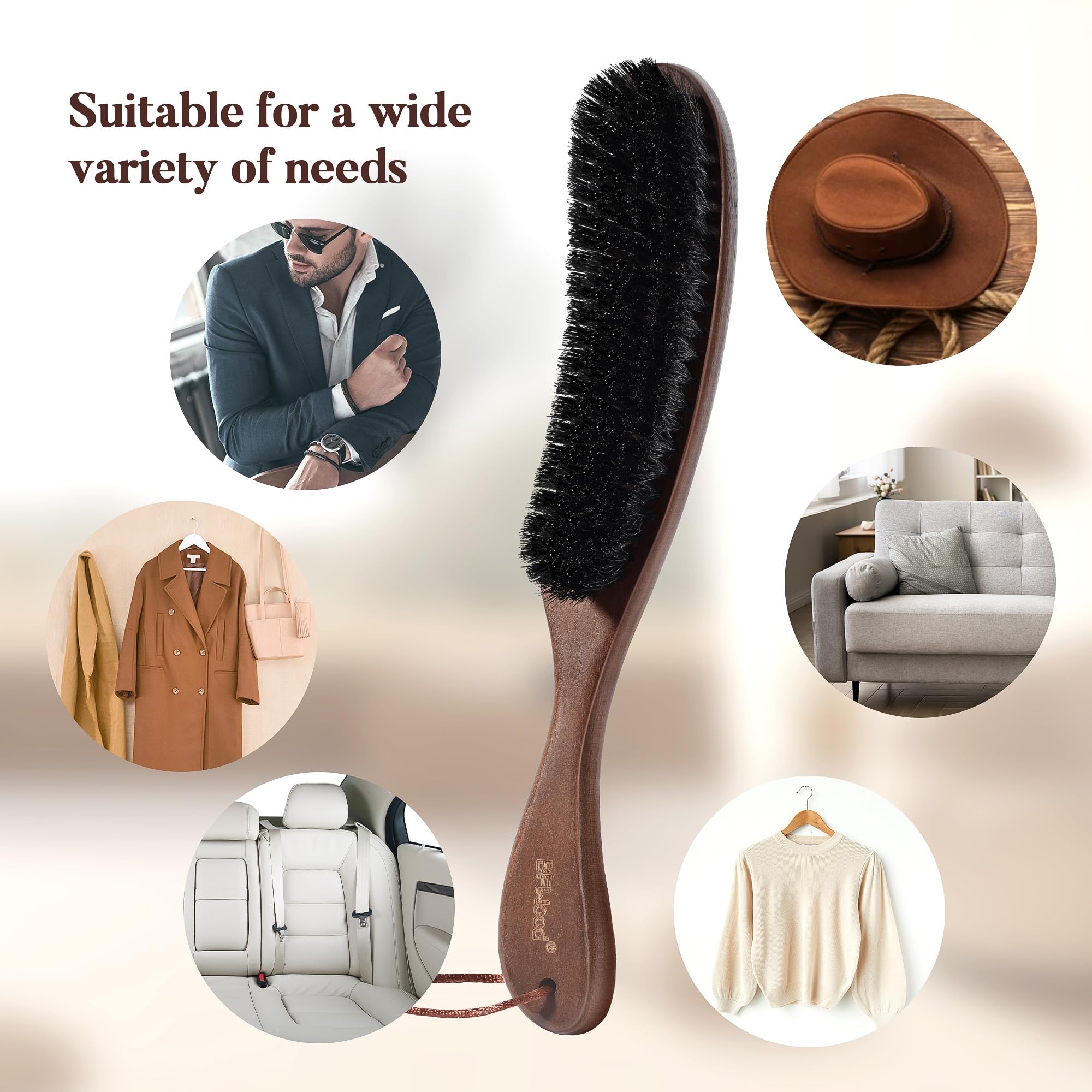 BFWood Clothes Brush - Boar Bristle Lint Brush for Suits, Cashmere, Wool, Velvet, Suede and Pet Hair - Large Black Walnut Wood Handle