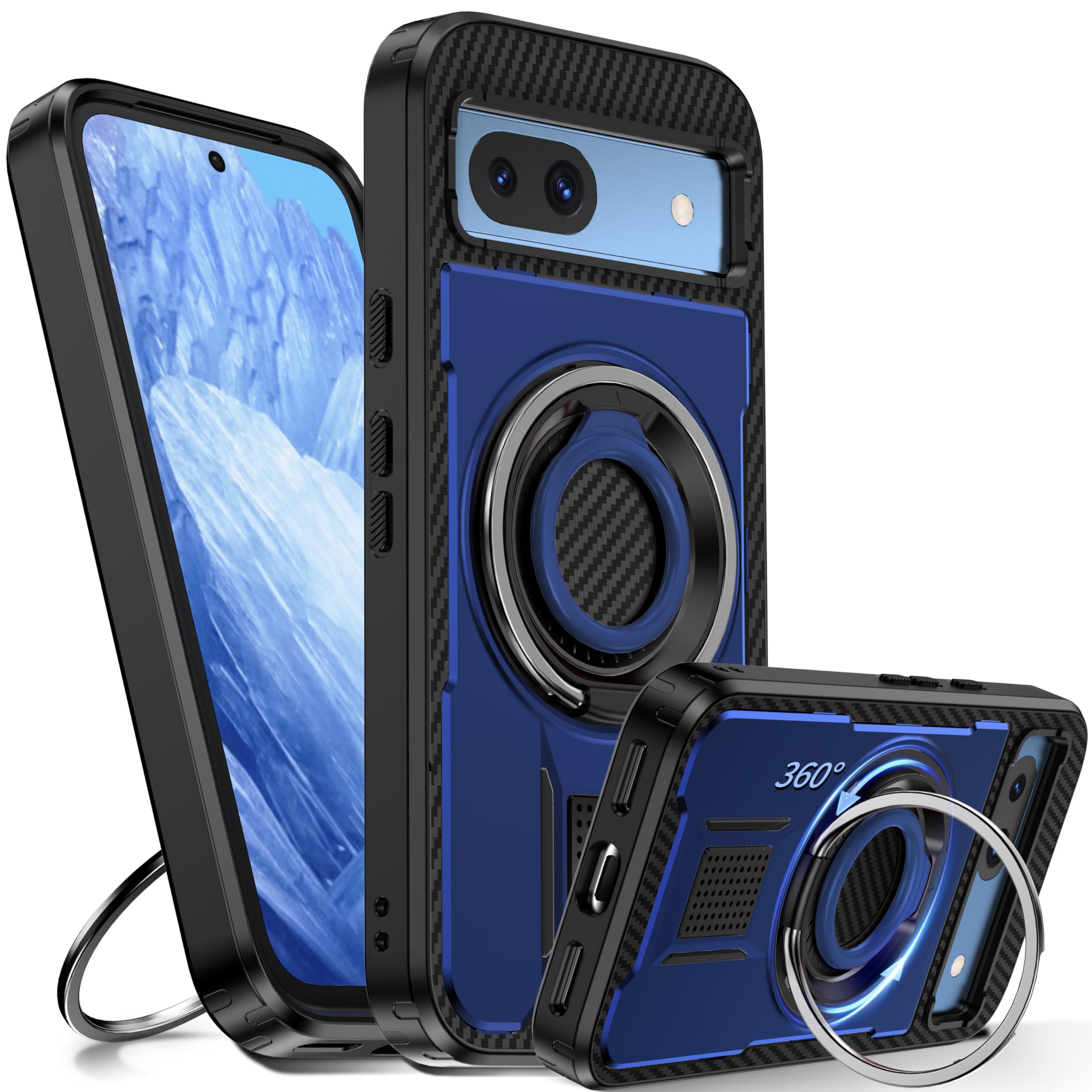 Tuvror for Google Pixel 8A Case with Stand. [360° Rotatable Ring and Kiscstand]. Rugged Atection ShockAof Phone Case for Pixel 8A, Blue