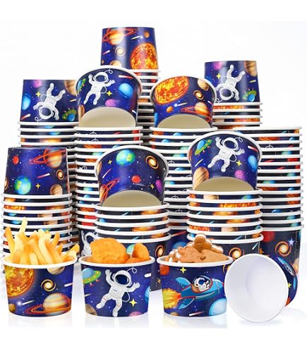 100 Stück Weltraum-Galaxie Pappbecher – 266 Ml Fassungsvermögen, Für Eis, Desserts & Party-Snacks, Motive Mit Planeten & Astronauten