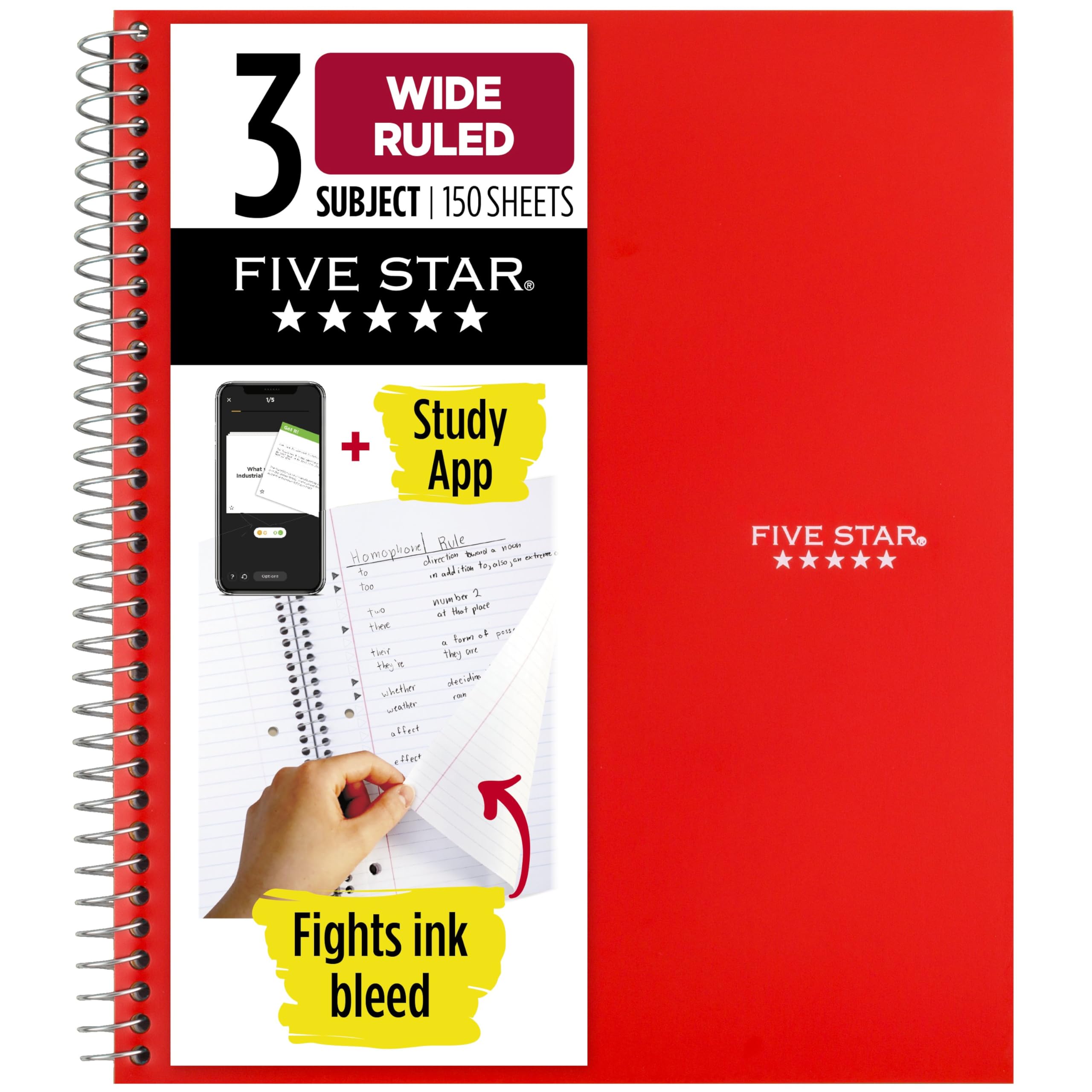 Five Star Spiral Notebook + Study App, 3