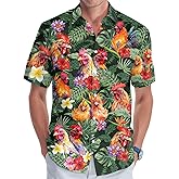 Farm Animal Print Short Sleeve Hawaiian Shirt, Funny Pattern Casual Button Shirt, Summer Shirt, Birthday Gifts