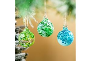 KRISININE 3pcs Hand Blown Glass Gazing Balls for Christmas Day Gifts 2.3in Hanging Friendship Ball Decor for Home Garden Patio
