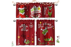 Cuteiush Christmas Kitchen Curtain Winter Holiday Festive Small Window Decoration Farmhouse Tiers Xmas Design 52x18inchx1, 26x36inchx2 3 Panel Rod Pocket Red and Green