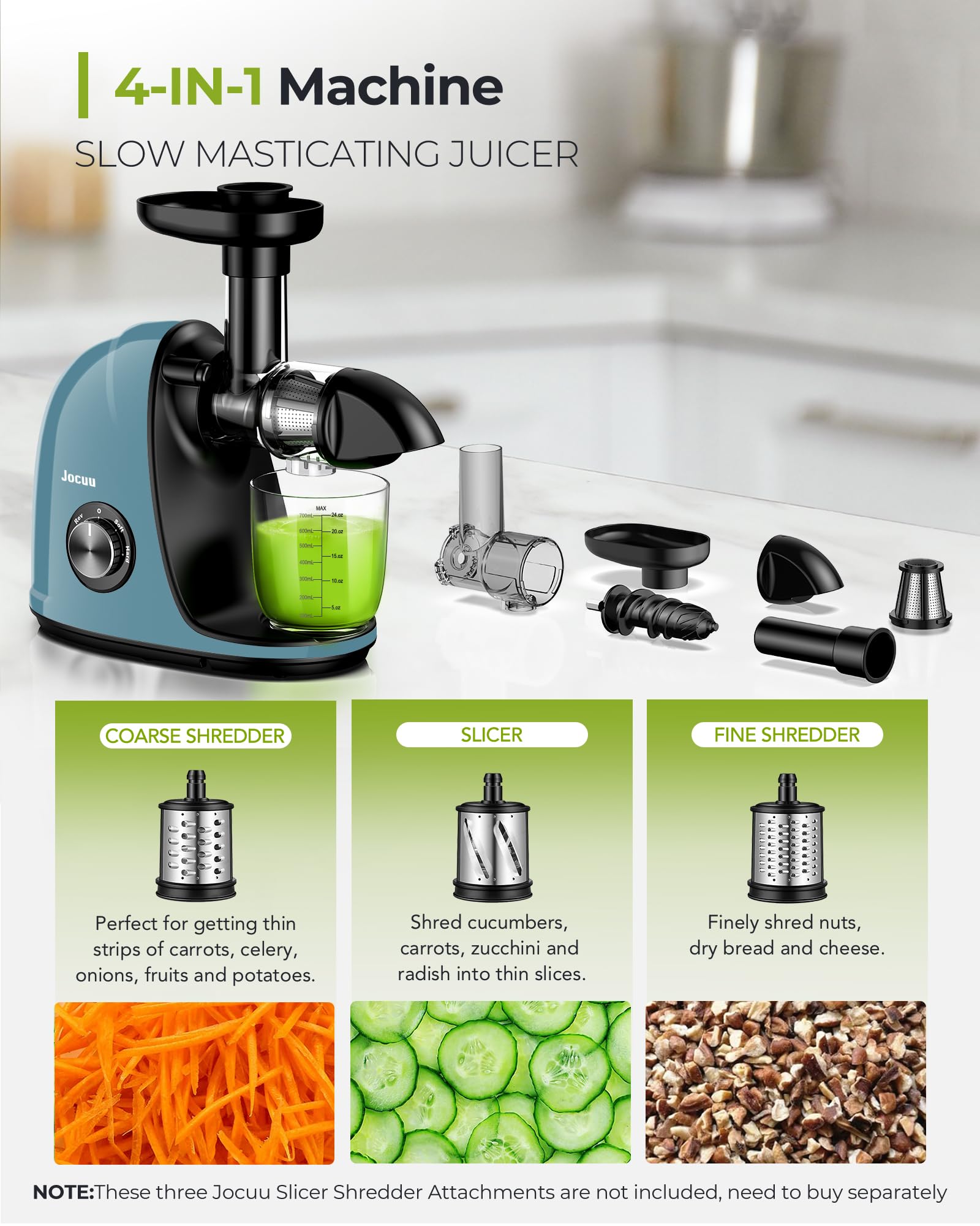 Jocuu Slow Masticating Juicer with 2Speed Modes Cold Press Juicer Machine Quiet Motor