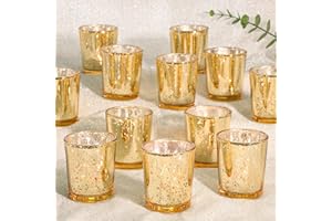 KEYWING 24PCS Gold Glass Votive Candle Holders,Tea Lights Candles Holders for Table Centerpieces, Home, Bridal Shower, Birthday, Festival Party Table Decor