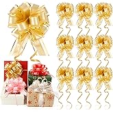 Pull Bows 10 Pcs Gold Bows for Gift Wrapping 6 inch Christmas Bows Large Organza Ribbon Pull Bows for Christmas Wedding Party Flower Decoration Gift Bows Boxes Basket Valentine for Gift Present