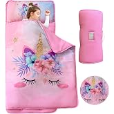 Pink Unicorn Toddler Nap Mats with Removable Pillow and Blanket for Girls | Kids Sleeping Mats Toddler Slumber Bag Nap Pad for Girls Boys Preschool Daycare Kindergarten Sleepovers Travel Camping