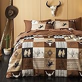 Wake In Cloud - Western Comforter Set, Southwestern Aztec Country Horse Cowboy Rustic Ranch Pattern Printed, Soft Lightweight Bedding, 3 Pieces, Tan Brown, Full Size