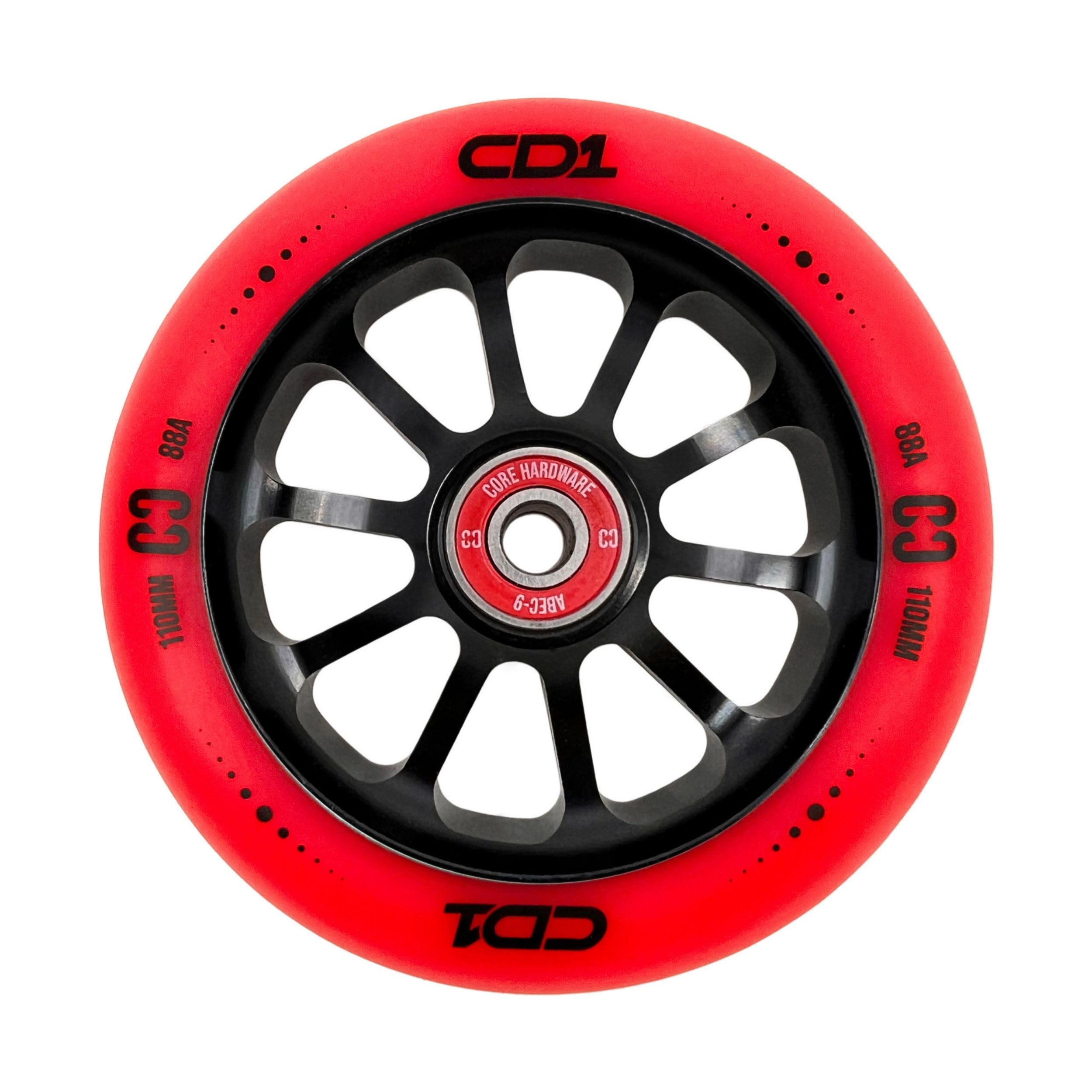 CORE CD1 Spoked Stunt Scooter Wheel 110mm ABEC 9 Bearings (Replacement Pro Scooter Wheels) - Red/Black
