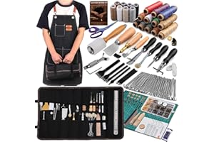 Tikjiua 456Pcs Leather Working Tools with Apron and Leather Tooling Bag, Leather Craft Kit with Leather Tools for Leather Stamping, Carving, Sewing, Beveling, Cutting, Leather Crafting