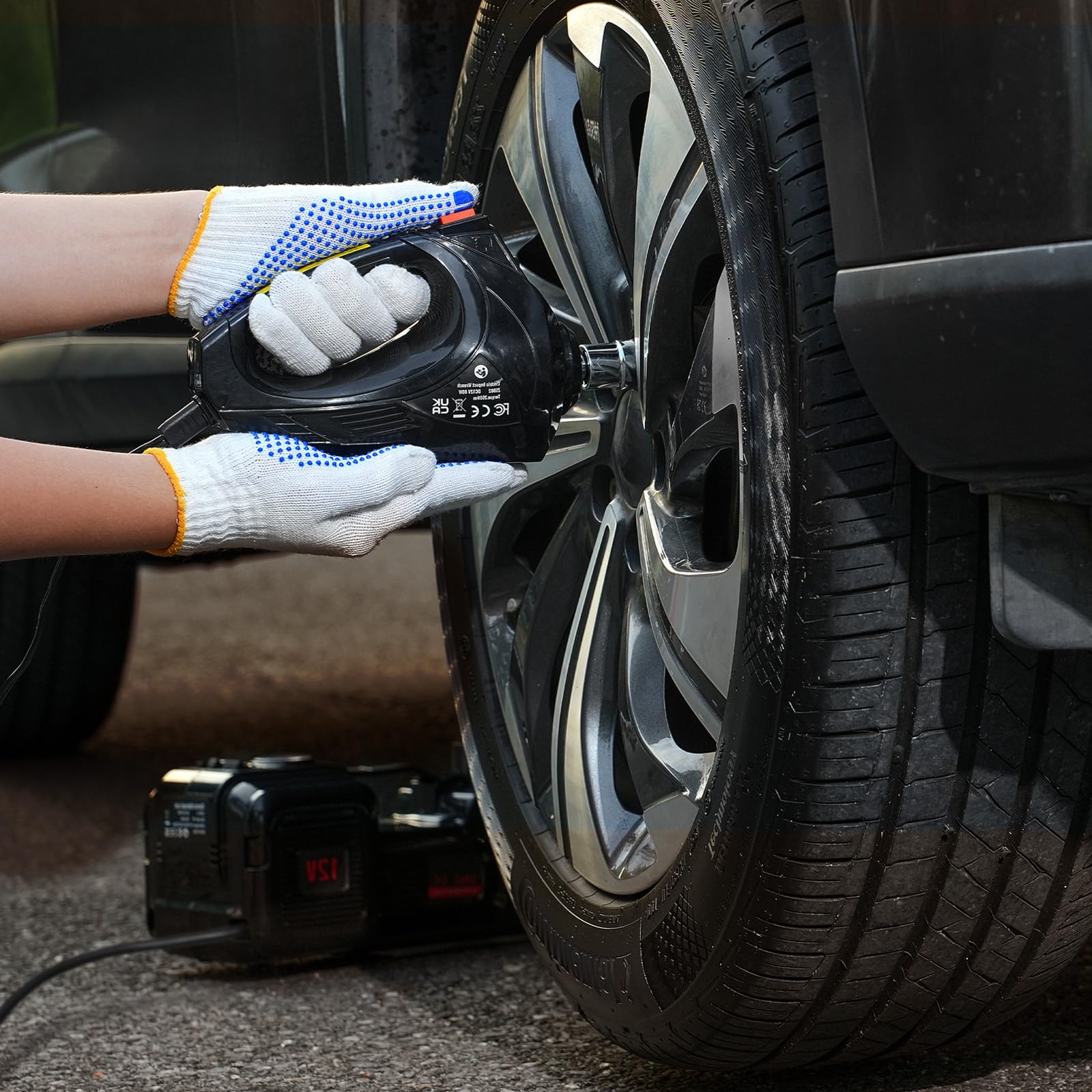 VEVOR elektrischer Wagenheber 5 t elektrischer Scherenwagenheber mit eingebauter Pumpe, 12-V-Reifenwechselersatz mit elektrischem Schlagschrauber & LED-Licht, Wagenheber-Set für Limousine SUV LKW 8