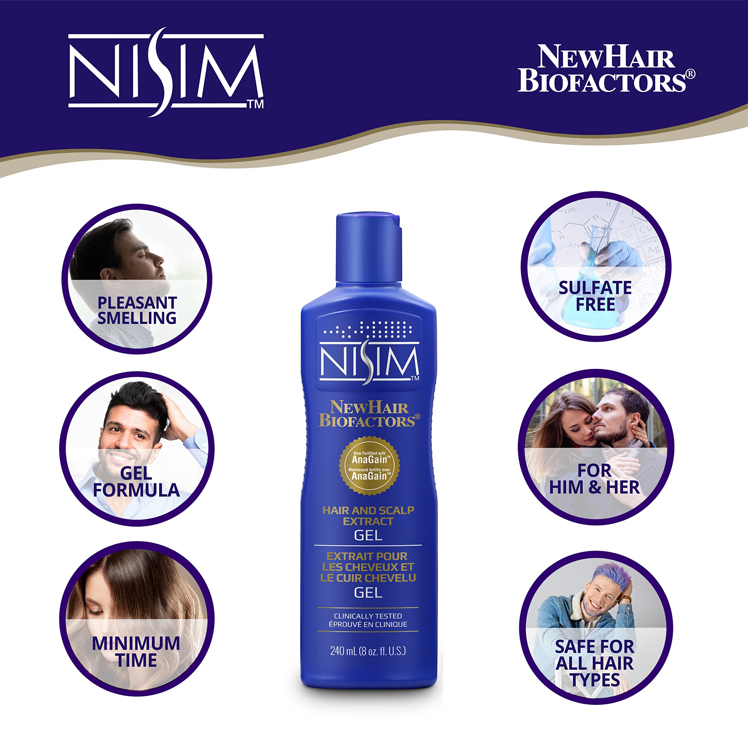NISIM NewHair BioFactors Hair and Scalp Gel with AnaGain - Specially Formulated for Normal to Dry Hair to Maximize Natural Growth Cycle (8 Ounce / 240 Milliliter)