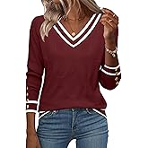 Zeagoo Womens V Neck Sweaters Shirts Long Sleeve Lightweight Ribbed Knit Pullover Sweater Blouse Tops with Buttons Oufits