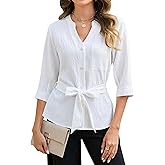 Blooming Jelly Womens 3/4 Length Sleeve Tops Summer Peplum Dressy Casual Blouses Business Outfits Button Down Shirts
