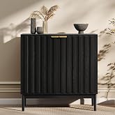 Furnivado Fluted Buffet Cabinet with Storage, Small Accent Cabinet, Black | Wooden Sideboard with Adjustable Shelves, Accent Storage Cabinet for Living Room, Entryway, Hallway and Kitchen