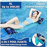 Inflatable Pool Hammock, Water Hammock for Adults, Floaties Lounger, Fabric Mesh Float up to 300 LBS Heavy Duty, 4-in-1 Multi-Purpose Swimming Toys Vacation Fun and Rest